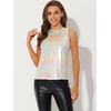image:imageAllegra K Womens Metallic Tank Tops Shiny Sleeveless Party Disco Shirt  Glitter Metallic Tops for Halloween Christmas Cosplay Party Nightout Shimmer Round NeckBeige