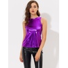 image:imageAllegra K Womens Metallic Tank Tops Shiny Sleeveless Party Disco Shirt  Glitter Metallic Tops for Halloween Christmas Cosplay Party Nightout Shimmer Round NeckPurple