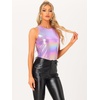 image:imageAllegra K Womens Metallic Tank Tops Shiny Sleeveless Party Disco Shirt  Glitter Metallic Tops for Halloween Christmas Cosplay Party Nightout Shimmer Round NeckLight Purple