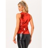 image:imageAllegra K Womens Metallic Tank Tops Shiny Sleeveless Party Disco Shirt  Glitter Metallic Tops for Halloween Christmas Cosplay Party Nightout Shimmer Round NeckRed Shiny