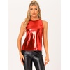 image:imageAllegra K Womens Metallic Tank Tops Shiny Sleeveless Party Disco Shirt  Glitter Metallic Tops for Halloween Christmas Cosplay Party Nightout Shimmer Round NeckRed Shiny