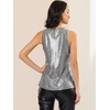 image:imageAllegra K Womens Metallic Tank Tops Shiny Sleeveless Party Disco Shirt  Glitter Metallic Tops for Halloween Christmas Cosplay Party Nightout Shimmer Round NeckDark Silver