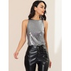 image:imageAllegra K Womens Metallic Tank Tops Shiny Sleeveless Party Disco Shirt  Glitter Metallic Tops for Halloween Christmas Cosplay Party Nightout Shimmer Round NeckDark Silver
