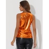image:imageAllegra K Womens Metallic Tank Tops Shiny Sleeveless Party Disco Shirt  Glitter Metallic Tops for Halloween Christmas Cosplay Party Nightout Shimmer Round NeckDark Orange