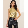 image:imageAllegra K Womens Metallic Tank Tops Shiny Sleeveless Party Disco Shirt  Glitter Metallic Tops for Halloween Christmas Cosplay Party Nightout Shimmer Round NeckShiny Gold