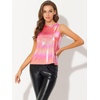 image:imageAllegra K Womens Metallic Tank Tops Shiny Sleeveless Party Disco Shirt  Glitter Metallic Tops for Halloween Christmas Cosplay Party Nightout Shimmer Round NeckHot Pink