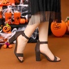 image:imageAllegra K Womens Open Toe Chunky High Heel Buckle Ankle Strap Sandals  3 38 inches Heels with Faux Suede Comfortable Block Heels Sandal for Women Summer Dressy ShoesCoffee