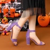 image:imageAllegra K Womens Open Toe Chunky High Heel Buckle Ankle Strap Sandals  3 38 inches Heels with Faux Suede Comfortable Block Heels Sandal for Women Summer Dressy ShoesPurple