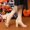 image:imageAllegra K Womens Open Toe Chunky High Heel Buckle Ankle Strap Sandals  3 38 inches Heels with Faux Suede Comfortable Block Heels Sandal for Women Summer Dressy ShoesBeige