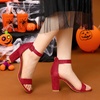 image:imageAllegra K Womens Open Toe Chunky High Heel Buckle Ankle Strap Sandals  3 38 inches Heels with Faux Suede Comfortable Block Heels Sandal for Women Summer Dressy ShoesRed