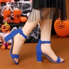 image:imageAllegra K Womens Open Toe Chunky High Heel Buckle Ankle Strap Sandals  3 38 inches Heels with Faux Suede Comfortable Block Heels Sandal for Women Summer Dressy ShoesDark Blue
