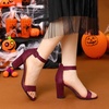 image:imageAllegra K Womens Open Toe Chunky High Heel Buckle Ankle Strap Sandals  3 38 inches Heels with Faux Suede Comfortable Block Heels Sandal for Women Summer Dressy ShoesBurgundy