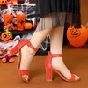 image:imageAllegra K Womens Open Toe Chunky High Heel Buckle Ankle Strap Sandals  3 38 inches Heels with Faux Suede Comfortable Block Heels Sandal for Women Summer Dressy ShoesOrange