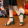 image:imageAllegra K Womens Open Toe Chunky High Heel Buckle Ankle Strap Sandals  3 38 inches Heels with Faux Suede Comfortable Block Heels Sandal for Women Summer Dressy ShoesGreen