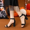 image:imageAllegra K Womens Open Toe Chunky High Heel Buckle Ankle Strap Sandals  3 38 inches Heels with Faux Suede Comfortable Block Heels Sandal for Women Summer Dressy ShoesBlack