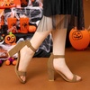 image:imageAllegra K Womens Open Toe Chunky High Heel Buckle Ankle Strap Sandals  3 38 inches Heels with Faux Suede Comfortable Block Heels Sandal for Women Summer Dressy ShoesBrown