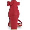 image:imageAllegra K Womens Open Toe Chunky High Heel Buckle Ankle Strap Sandals  3 38 inches Heels with Faux Suede Comfortable Block Heels Sandal for Women Summer Dressy ShoesRed