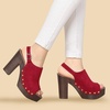 image:imageAllegra K Womens Open Toe Slingback Platform Chunky Heel Sandals  Soft faux suede vamp and durable PU outsole Chunky heel with slingback and buckle closureRed