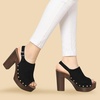 image:imageAllegra K Womens Open Toe Slingback Platform Chunky Heel Sandals  Soft faux suede vamp and durable PU outsole Chunky heel with slingback and buckle closureBlack