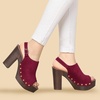 image:imageAllegra K Womens Open Toe Slingback Platform Chunky Heel Sandals  Soft faux suede vamp and durable PU outsole Chunky heel with slingback and buckle closureBurgundy