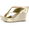 image:imageAllegra K Womens Platform Slide Wedges Sandals  4 38 inches Heel Slip on Espadrilles Wedges Crisscross Strap Open Toe Comfort Wedges for Women Dress ShoesGold Tone