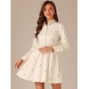 image:imageAllegra K Womens Shirt Dress A Line Embroidered Floral Mini Dresses  Casual Collar Long Sleeve Button Down Half Placket Invisible Zipper Knee LengthBeige