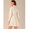image:imageAllegra K Womens Shirt Dress A Line Embroidered Floral Mini Dresses  Casual Collar Long Sleeve Button Down Half Placket Invisible Zipper Knee LengthBeige
