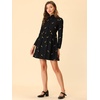 image:imageAllegra K Womens Shirt Dress A Line Embroidered Floral Mini Dresses  Casual Collar Long Sleeve Button Down Half Placket Invisible Zipper Knee LengthBlack