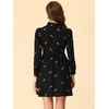 image:imageAllegra K Womens Shirt Dress A Line Embroidered Floral Mini Dresses  Casual Collar Long Sleeve Button Down Half Placket Invisible Zipper Knee LengthBlack