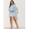image:imageAllegra K Womens Shirt Dress A Line Embroidered Floral Mini Dresses  Casual Collar Long Sleeve Button Down Half Placket Invisible Zipper Knee LengthBlue