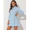 image:imageAllegra K Womens Shirt Dress A Line Embroidered Floral Mini Dresses  Casual Collar Long Sleeve Button Down Half Placket Invisible Zipper Knee LengthBlue