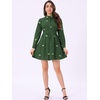 image:imageAllegra K Womens Shirt Dress A Line Embroidered Floral Mini Dresses  Casual Collar Long Sleeve Button Down Half Placket Invisible Zipper Knee LengthGreen