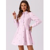 image:imageAllegra K Womens Shirt Dress A Line Embroidered Floral Mini Dresses  Casual Collar Long Sleeve Button Down Half Placket Invisible Zipper Knee LengthLight Purple