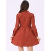 image:imageAllegra K Womens Shirt Dress A Line Embroidered Floral Mini Dresses  Casual Collar Long Sleeve Button Down Half Placket Invisible Zipper Knee LengthOrange