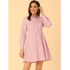 image:imageAllegra K Womens Shirt Dress A Line Embroidered Floral Mini Dresses  Casual Collar Long Sleeve Button Down Half Placket Invisible Zipper Knee LengthPink