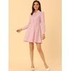 image:imageAllegra K Womens Shirt Dress A Line Embroidered Floral Mini Dresses  Casual Collar Long Sleeve Button Down Half Placket Invisible Zipper Knee LengthPink