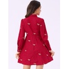 image:imageAllegra K Womens Shirt Dress A Line Embroidered Floral Mini Dresses  Casual Collar Long Sleeve Button Down Half Placket Invisible Zipper Knee LengthRed