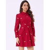image:imageAllegra K Womens Shirt Dress A Line Embroidered Floral Mini Dresses  Casual Collar Long Sleeve Button Down Half Placket Invisible Zipper Knee LengthRed