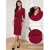 image:imageAllegra K Work Dresses for Women 34 Sleeve Stand Collared V Neck Business Office Bodycon Sheath Dress 2026Wine Red