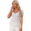 image:imageAllegra K Floral Top for Womens Sweetheart Neck Shirred Ruffle Peplum Tops  Sweetheart Neck Puff Short Sleeve Floral Pattern Smocked Bust and Shoulder Ruffled Hem Peplum TopWhite