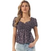 image:imageAllegra K Floral Top for Womens Sweetheart Neck Shirred Ruffle Peplum Tops  Sweetheart Neck Puff Short Sleeve Floral Pattern Smocked Bust and Shoulder Ruffled Hem Peplum TopCoffee