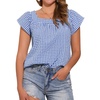 image:imageAllegra K Gingham Tops for Women Summer Cute Cap Sleeve Square Neck Plaid Shirts Casual BlousesNavy