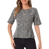 image:imageAllegra K Tweed Top for Womens Round Neck Short Sleeve Pullover Work Office BlouseBlack