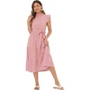 image:imageAllegra K Women Casual Midi Ruffled Sleeve Mock Neck ALine Belted Dress  Flared silhouette with a selftie belt Versatile for spring and autumn Great for office or travelPink