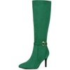 image:imageAllegra K Women Faux Suede Buckle Pointed Toe Stiletto Heel Knee High Boots  Stiletto heel Zipper closure Pointy toe 3 13 inch heel height 15 inch shaft Pairs with dressesEmerald Green