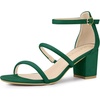 image:imageAllegra K Women Faux Suede Open Toe Ankle Strap Chunky Heels Sandals  Strappy design with buckle closure 25inch heel height Easy to pair with jeans or skirt for a casual lookGreen