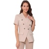 image:imageAllegra K Women Linen Double Breasted Short Sleeve Lapel Blazer  Cotton collar Daily wear office business career Casual fit Simple top jeans pretty bagsLight Pink