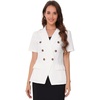 image:imageAllegra K Women Linen Double Breasted Short Sleeve Lapel Blazer  Cotton collar Daily wear office business career Casual fit Simple top jeans pretty bagsWhite