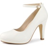 image:imageAllegra K Women Low Platform Round Toe Stiletto Heels Ankle Strap Pumps  Pumps With Closed Toe 3 78 inches Heel Comfortable Heel Pump Summer Dress Shoes for Party OfficeWhite