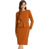 image:imageAllegra K Womens Long Sleeve Office Work Peplum Sheath Dress  Crew Neck Bellow the Knee Dressy Casual Business Formal Outfits Professional Interview OutfitsCaramel